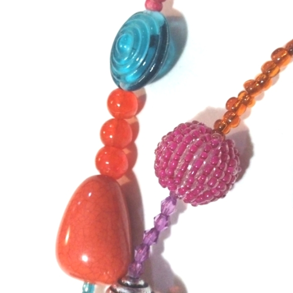 VINTAGE MULTICOLORED & MULTIBEADED LARGE STONES, BLOWN GLASS 36" NECKLACE - Picture 9 of 13